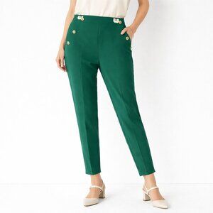 ZARA High Waisted Mariner Pants Forest Green Gold Button Trousers - S